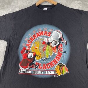 Vintage Chicago Blackhawks Shirt Mens XL Black Logo 7 Hockey NHL Graphic Tee